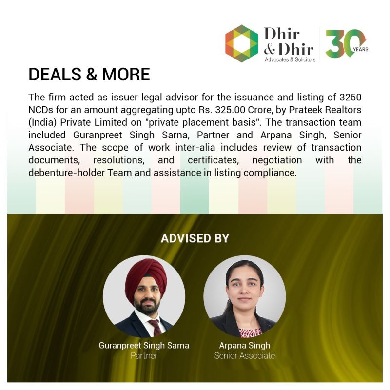 ₹325 Cr NCD Issuance for Prateek Realtors